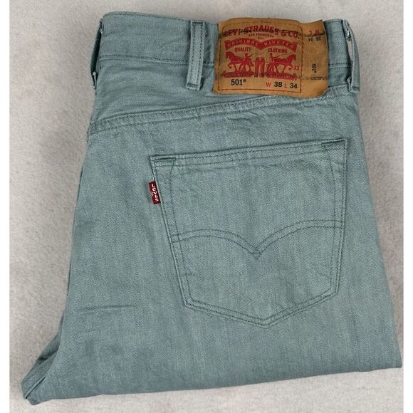 Levis 501 Jeans White Oak Cone Denim Light Blue Button Fly Men's 38x34 (37 x 32) - Picture 1 of 9